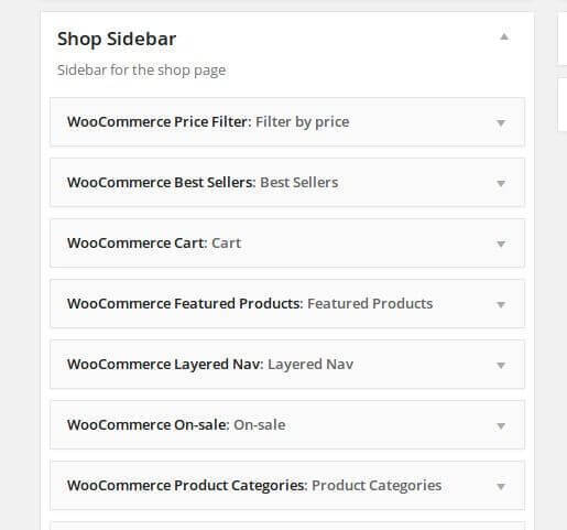 Перетащите виджеты WooCommerce, которые начинаются с «WooCommerce», на боковую панель «Боковая панель магазина»